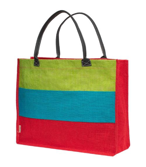 JUTEKA Multipurpose, Eco Friendly, Tricolor Lunch, Grocery Jute Handbag for Men, Women, Girls with Premium Leather Handles