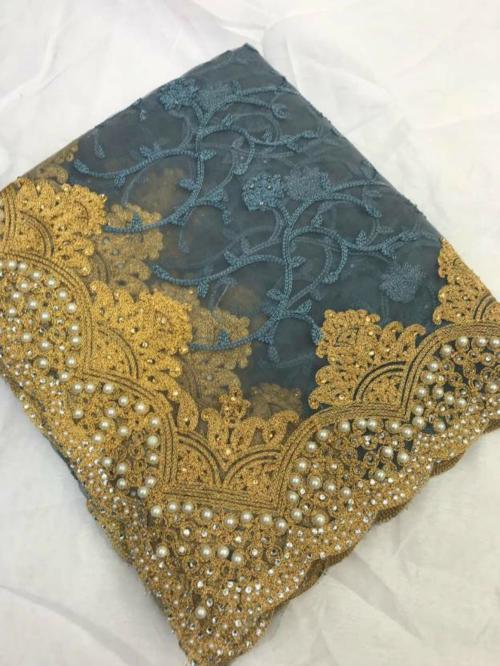 Harmi Fashion Women Grey Embroidered Net Bollywood Saree