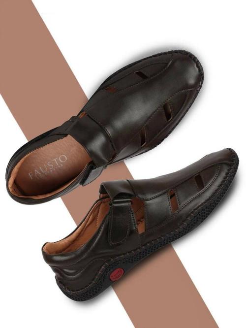 FAUSTO Men Brown Stitched Fisherman Flexi Sandals (8 UK)