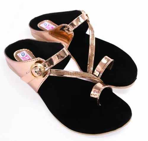 R.N FOOTWEAR Stylish Footwear Sandal For Women - Soft & Comfortable Women Flip Flop Slipper | Ethnic Sandals | Sandal For Girls | Indian Style Sandals | Flats For Womens | Fancy Sandals (Gold) (UK 8)