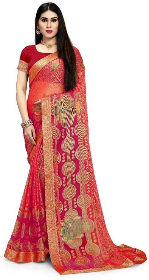 Mahalaxmi Fab Women Red, Pink Self Design Brasso Bollywood Saree