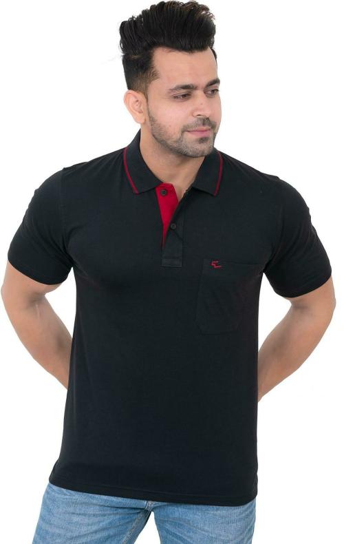Embro Men Solid Polo Neck Poly Cotton Black T-Shirt