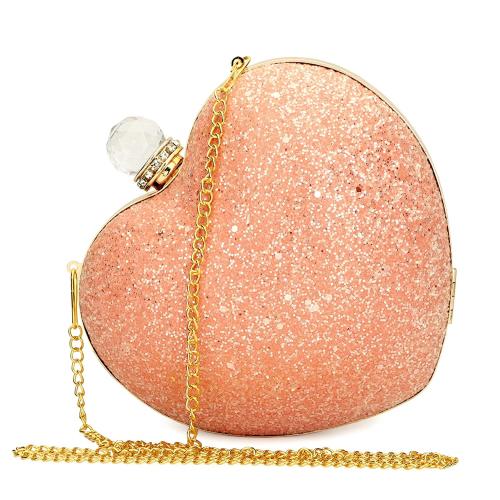 Tooba Handicraft Glittering Baby Pink Women Designer Clutch Bag With Chain Strap
