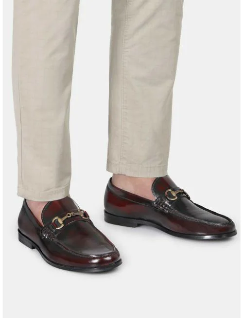 Hats Off Accessories Genuine Leather Burgundy Horsebit Buckle Loafers