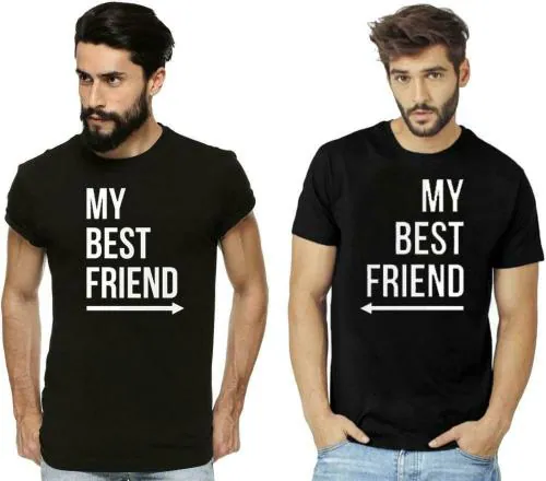 Deccan Store Men Black Printed Cotton Blend Round Neck T-Shirt - S (Pack of 2)