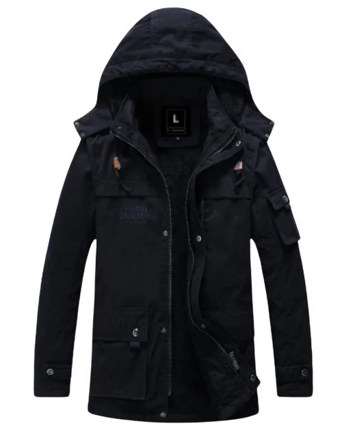 L'MONTE Imported Casual Cotton Cargo Fur Winter Jacket for Men (XXXL, Black)