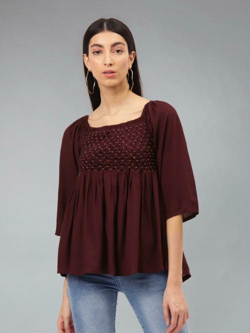 Buy The Dry State Women Maroon Embroidered Tops Online at Best Prices