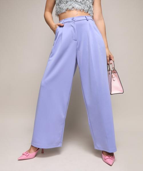 Campus Sutra Women's Lilac Straight Fit Tailored Trousers