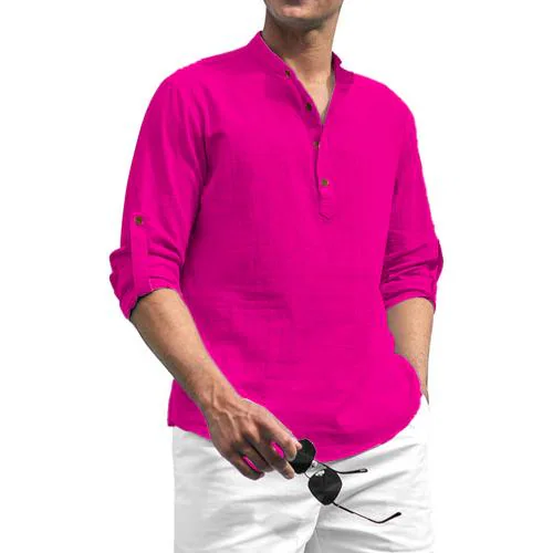 VIDA LOCA Cotton Blend Shirt Style Kurta For Men's (Pink, XL)