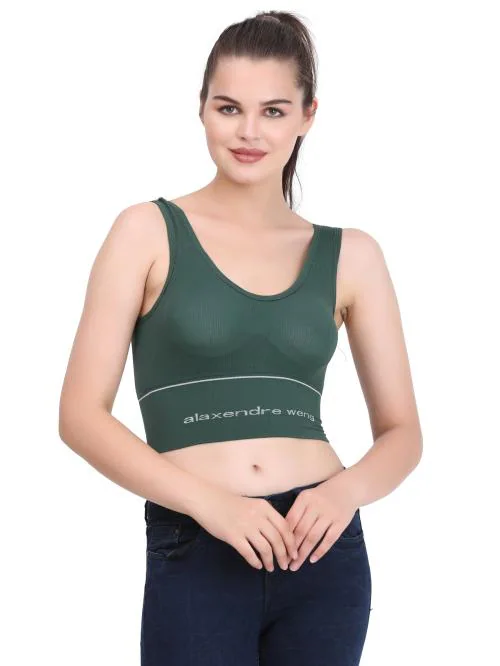 Kritziee Women's Cotton Lightly Padded Non-Wired Sports Bra for Gym, Yoga, Running, Workout (Dark Green)