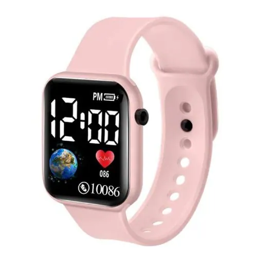 ILOZ New Trendy Smart Looking Square Black Dial LED Digital Display Waterproof pink Silicone Strap Kids Smart Sports Watches Watch For Girl's