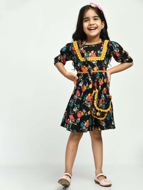Bella Moda Girls Casual printed Dress 100% Cotton