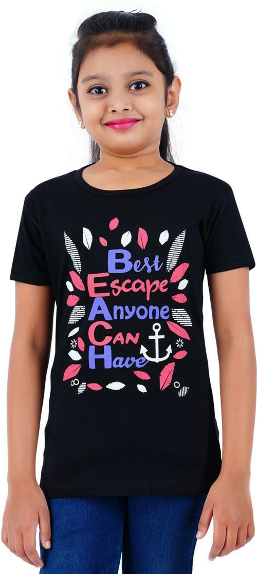 SAN TEE Girls Black Pure Cotton Printed T-Shirt (10-11 Y)