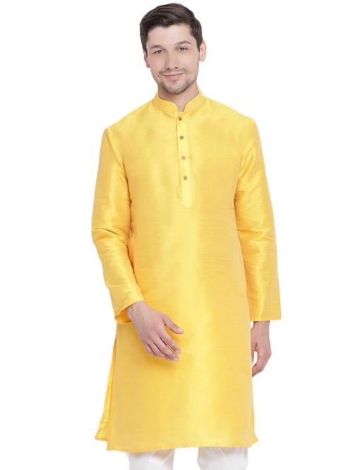 Vastramay Men's Yellow Silk Blend Kurta