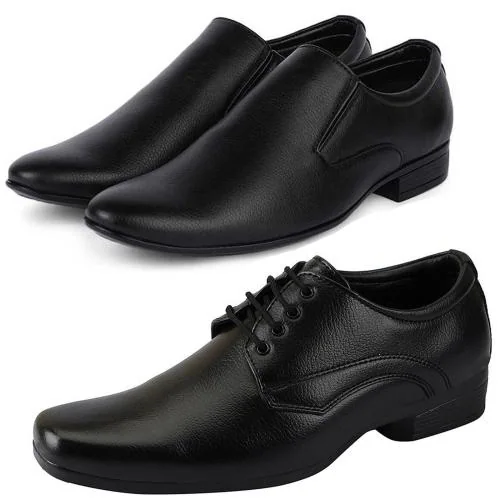 Vitoria Stylish Leather Formal Shoes Combo For Men And Boys ,Pack Of 2, Black