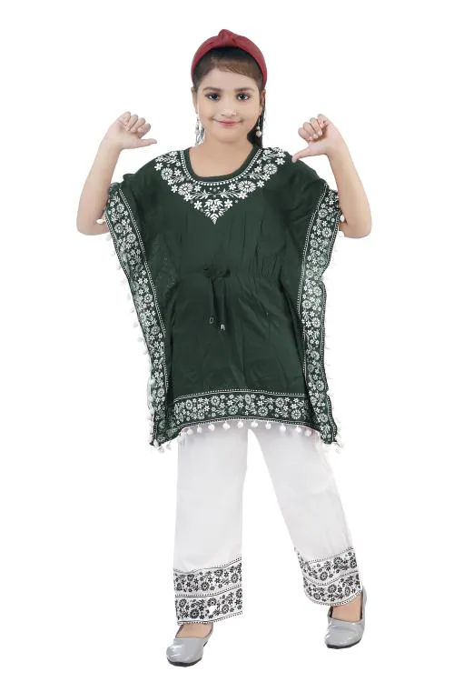 Burbn Girls Kaftan and Palazzo set Dark Green