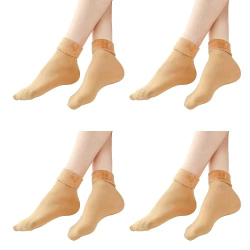 Bmode Women's Ankle Socks Soft Velvet Winter Thermal Fur Thumb Socks | Luxuriously Soft and Comfortable Socks (Skin, Combo of  4 Pairs)