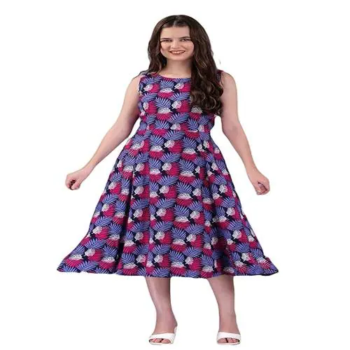 FABCURIO Women's Cotton Casual Printed One Piece Dress