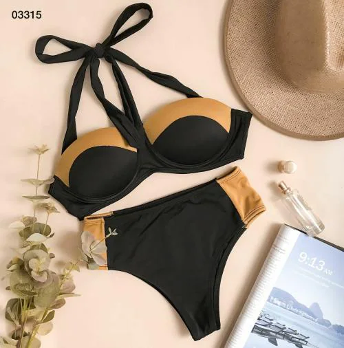 Logut Swimwear Golden Darkness Bikini swimsuit, padded Top, decent coverage bottom.