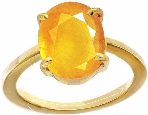 Chopra Gems & Jewellery Gold Plated Brass Natural Yellow Sapphire Pukhraj Gemstone Ring (Men, Women, Girls and Boys) - Adjustable
