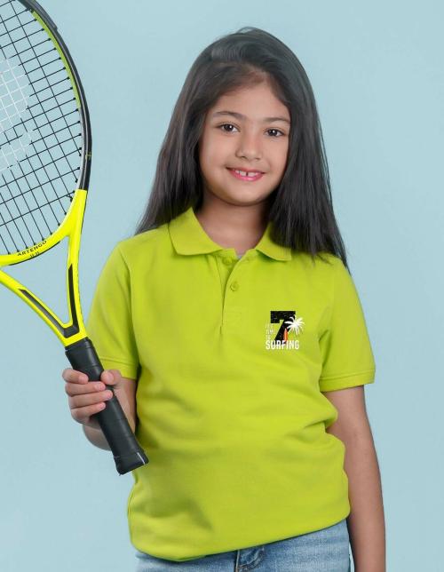 Nusyl Number 7 Printed Lime green Girls Polo T-shirt