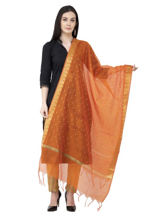 A R Silk VNS Border Buti Fancy Dupatta Orange Color Dupatta/Chunni
