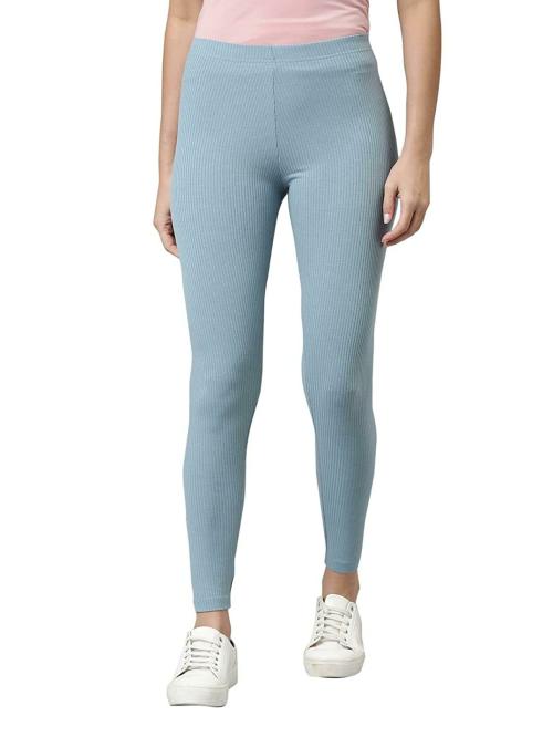Go Colors Women Light Blue Solid Stretch Leggings
