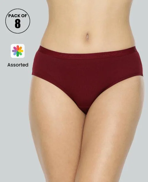 Buy Lyra Women's Cotton Assorted Solid Hipster Panty Pack Of 8 Online