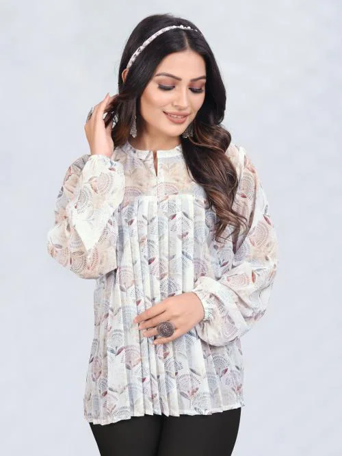 PAGHADIWALLA BEAUTY STYLE Georgette Floral Printed Western Wear Top For Women,Tops & Tunics,Top For Women,Top,Short Kurti,Long Top-XL