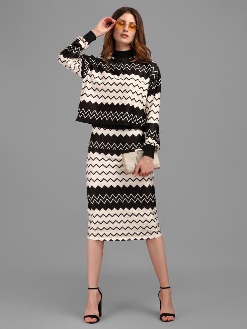 Purvaja Women Beige And Black Co-ords Western Dress