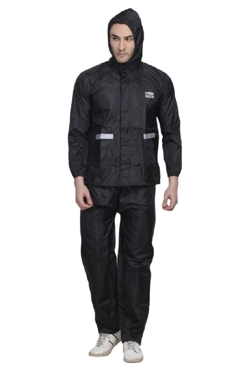 DE VAGABOND Unisex Black Solid Polyester Rainwear Set