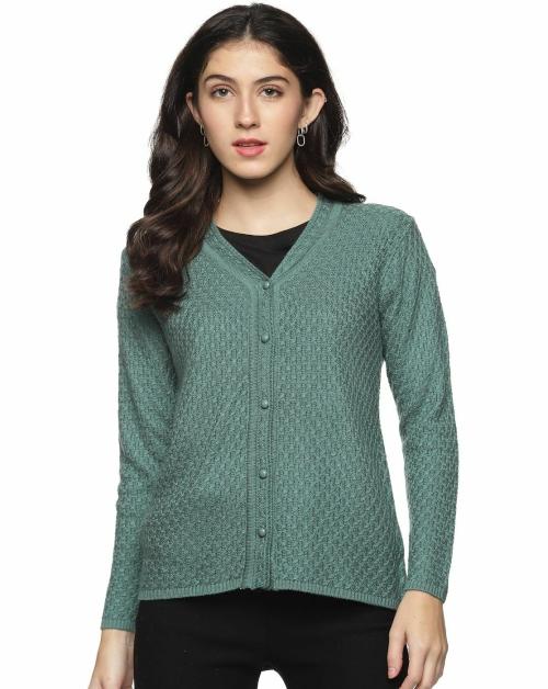 CLAPTON Casual Acrylic Blend V-NECK Full Sleeve Button Short Cardigans For Women