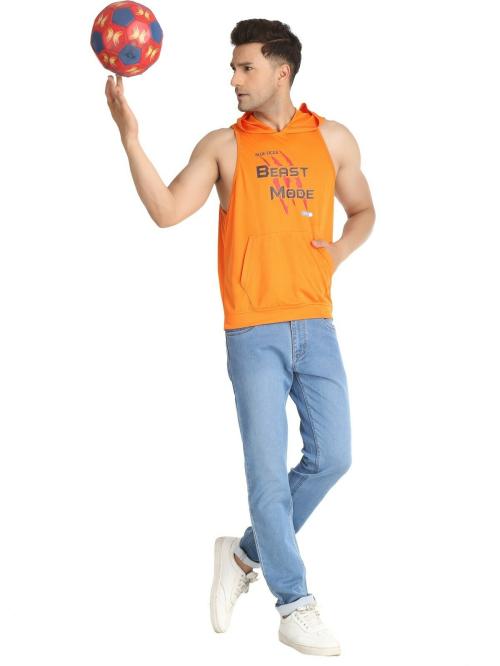 BlueFicus Orange Printed Pure Cotton Fabric Vest Sando for Men (BF-ORANGE SANDO-VEST-M)