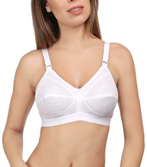 Eve's Beauty Women White 46C Embroidered Cotton Bra (46C)