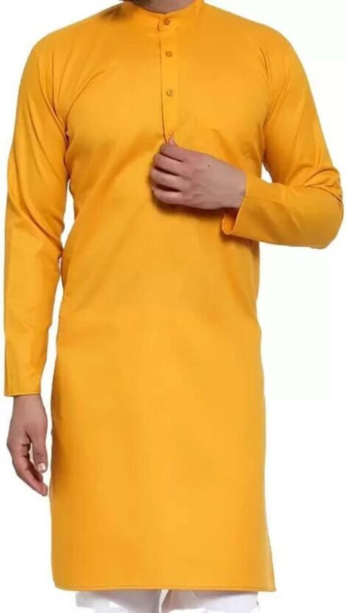 Golazo Men Mango Solid Cotton Blend Straight Kurta