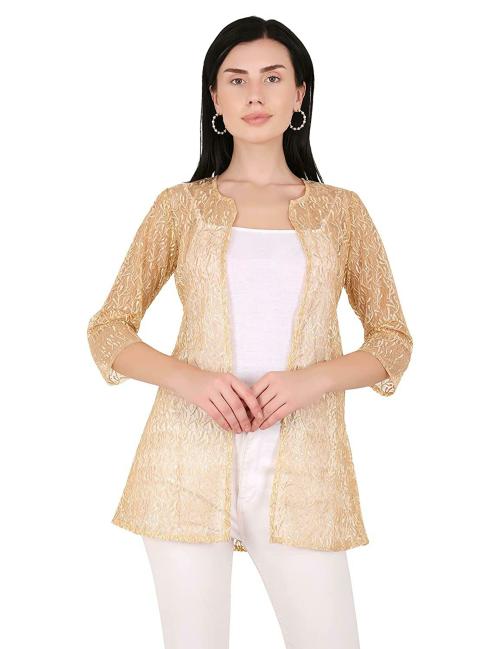 UNFAKENOW Women Gold Embellished Net Shrug (XXL)
