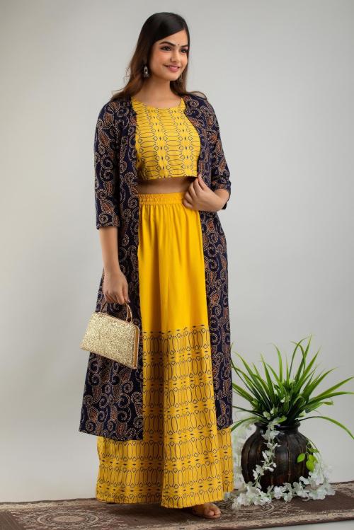 top with skirt and ethnic jacket