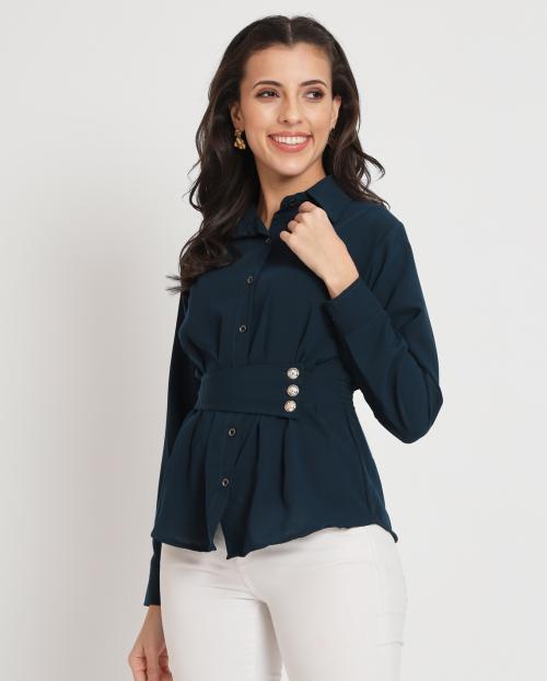 My Swag Women's Turquoise Color Solid Regular Shirt Top