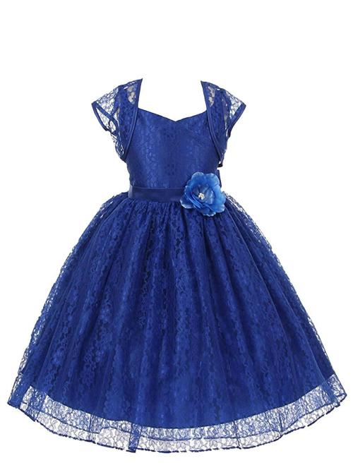 Wish Little Girls Blue Polyester Floral Fit And Flare Long Maxi Dress - 6 Y