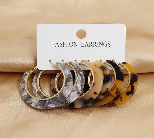 ARZONAI Acetate Plate C-shaped Ring Earrings Women's Geometric 3 Pairs Earrings Set Metal Stud Earring