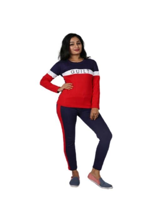 Andaria Fashion Hub Cotton Stylish Sports Use Tracksuit Women's Yoga Track Suit ( Red-M)