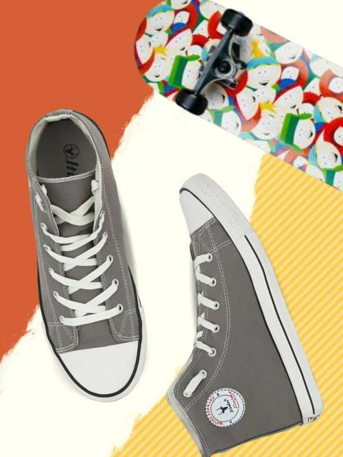 Hirolas Men's Vulcanised Grey Canvas Rubber Toe High Ankel Skateboard Sneakers Shoes