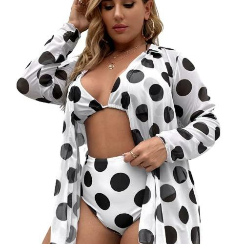 Plus Curvves Plus 3pack Polka Dot Bikini Swimsuit & Kimono - XL White