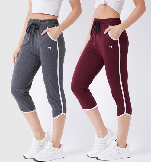 Modeve Women Multicolor Striped Cotton Blend Pack of 2 Track Pant