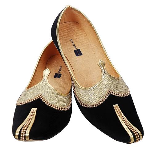 DEEUCO Mens Designer Black Velvet Wedding and Sherwani Jutti Mojari