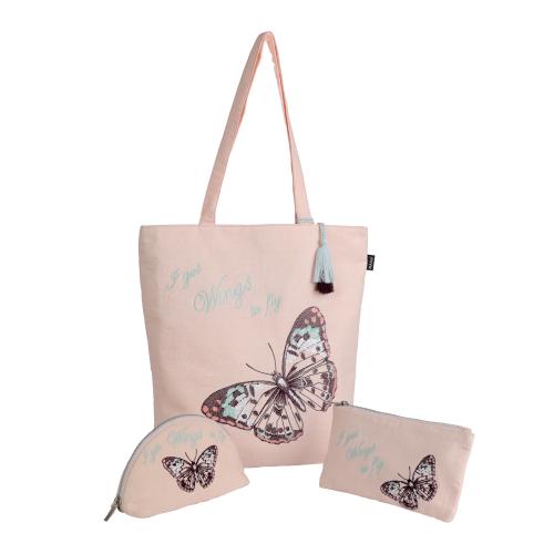 MASQ By Q-One TOTE BAG and POUCH COMBO for Girls and Women, Butterfly Embroidered, Designed for Being Functional and Trendy(Pack of 3)