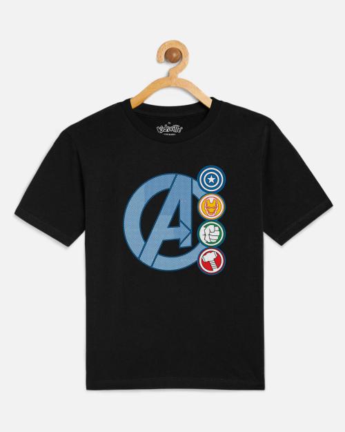 Kids Boys Avengers Printed Black Tshirt