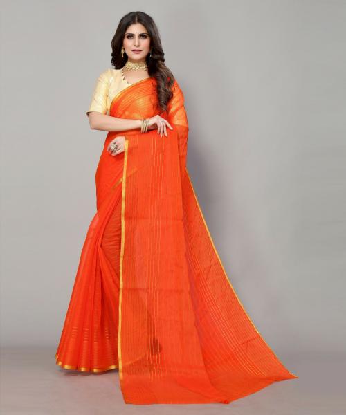 Yashika women ethinic wear Woven Chiffon Orange Saree