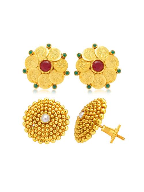 silver shine Laxmi Temple Coin Gold Plated Set of 2 Pair Earring Combo For Women