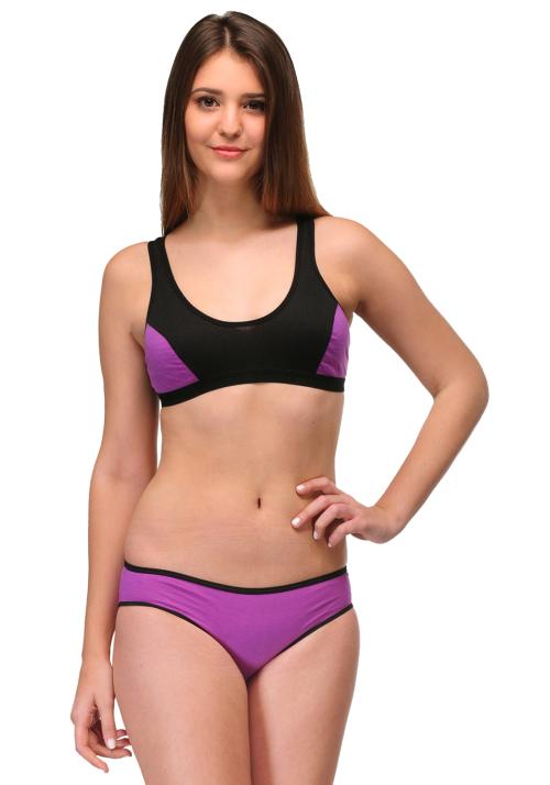 Urbaano Serena Sports Non Padded Wirefree Lingerie Set for Women (Suitable for GYM/YOGA/Workout)-Purple